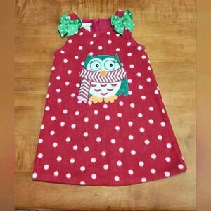 Bonnie Jean Girls Polka Dot Owl Christmas Dress Girls Size 6